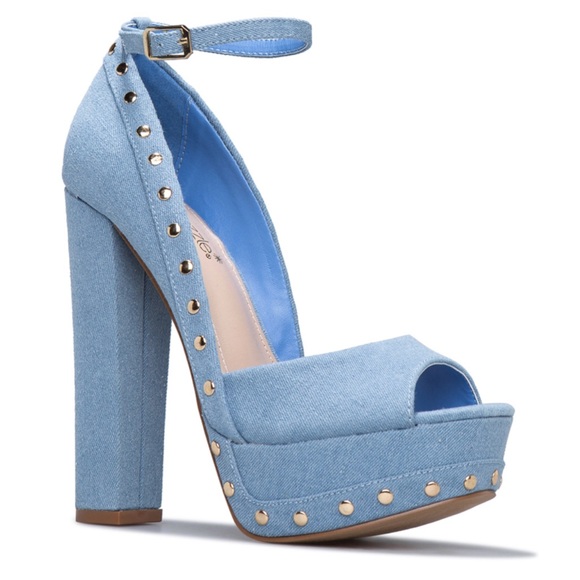 Patita Studded Denim Platform Pump 7.5 - Picture 6 of 10